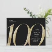 ミニマモダンリストの黒と金ゴールド100歳の誕生日 招待状 (スタンド正面)
