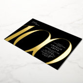 ミニマモダンリストの黒と金ゴールド100歳の誕生日 箔招待状 (回転した状態)