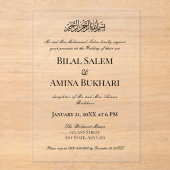 ミニマモダンリストの黒イスラーム結婚ズ アクリル招待状 (正面)