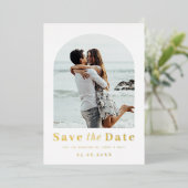 ミニマモダンリストのarch photo save date 箔招待状 (立ち正面)