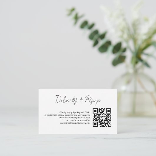 ミニマモダンリストのQRコー結婚ドRSVP詳細 エンクロージャーカード (スタンド正面)