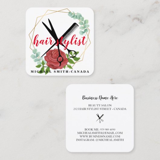 ミニマモダンリストはさみブランディング美容師S スクエア名刺 (正面/裏面)