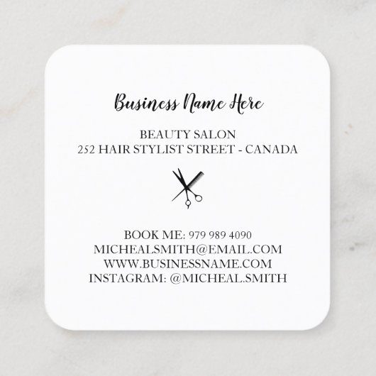 ミニマモダンリストはさみブランディング美容師S スクエア名刺 (裏面)