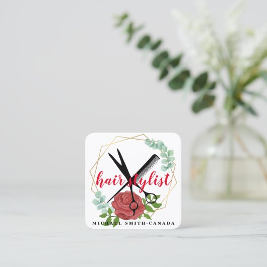 ミニマモダンリストはさみブランディング美容師S スクエア名刺 (スタンド正面)