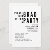 ミニマモダンリストはっきりしたタイポグラフィ卒業パーティー 招待状 (正面/裏面)