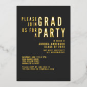 ミニマモダンリストはっきりしたタイポグラフィ卒業パーティー 箔招待状 (正面)