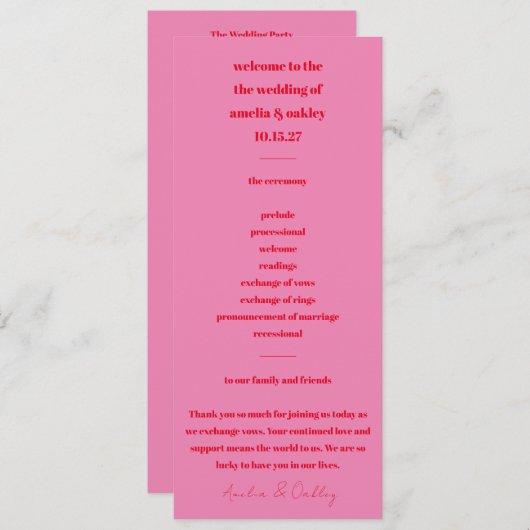 ミニマモダンリストはっきりしたブライトピンク赤（背） プログラム (正面/裏面)