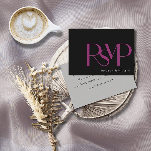 ミニマモダンリストはっきりしたマゼンタブラックRSVPカード 出欠カード