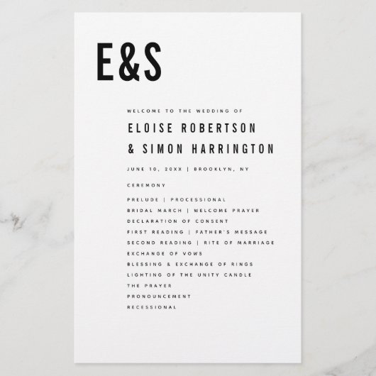 ミニマモダンリストはっきりしたモノグラム結婚式 プログラム (正面)