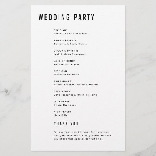 ミニマモダンリストはっきりしたモノグラム結婚式 プログラム (裏面)