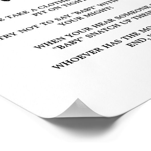 ミニマモダンリストはベビーの赤ちゃんシャワーのゲームを言わない ポスター (角)