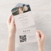 ミニマモダンリストアイボリー写真QRコードシック結婚ズ オールインワン招待状 (貼ってはがせる)