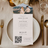 ミニマモダンリストアイボリー写真QRコードシック結婚ズ オールインワン招待状