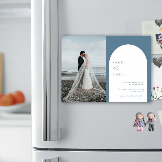 ミニマモダンリストアーチダスティブルー日付を保存 マグネット招待状