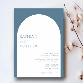 ミニマモダンリストアーチダスティブルー結婚ズ 招待状