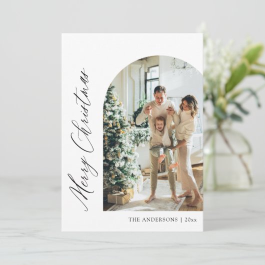 ミニマモダンリストアーチフォトメリークリスマス シーズンカード (スタンド正面)