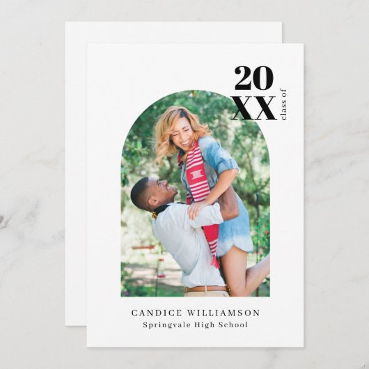 ミニマモダンリストアーチフォト卒業パーティー 招待状 (正面/裏面)