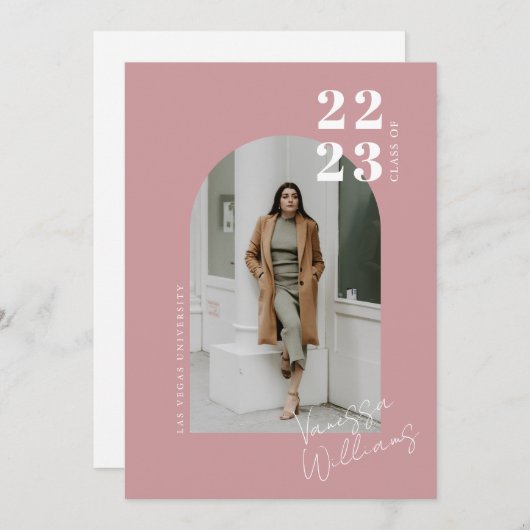 ミニマモダンリストアーチフォト卒業パーティー 招待状 (正面/裏面)