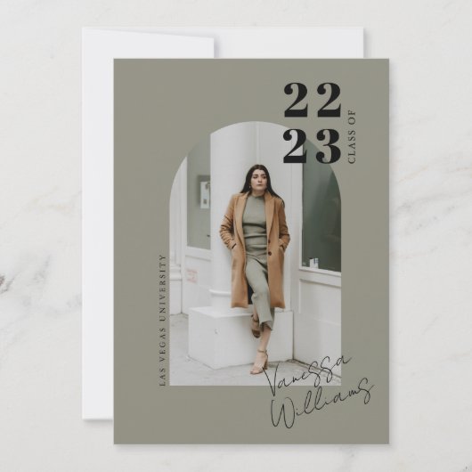 ミニマモダンリストアーチフォト卒業パーティー 招待状 (正面)