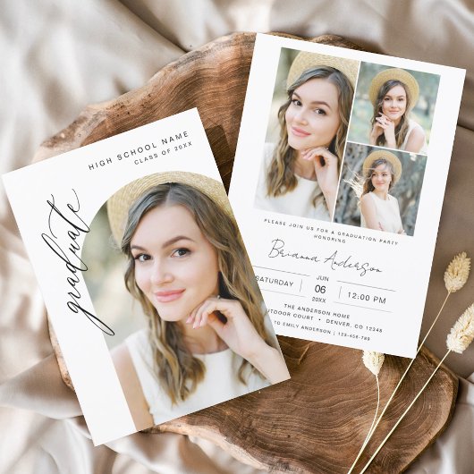 ミニマモダンリストアーチフォト卒業パーティー 招待状