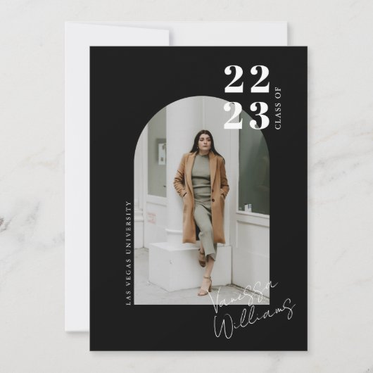 ミニマモダンリストアーチフォト卒業パーティー 招待状 (正面)