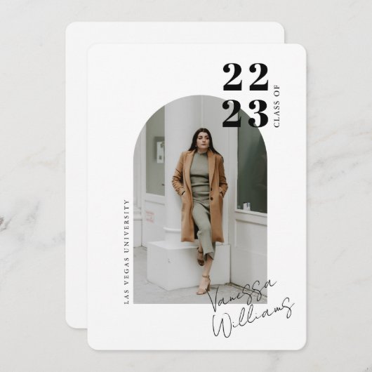 ミニマモダンリストアーチフォト卒業パーティー 招待状 (正面/裏面)