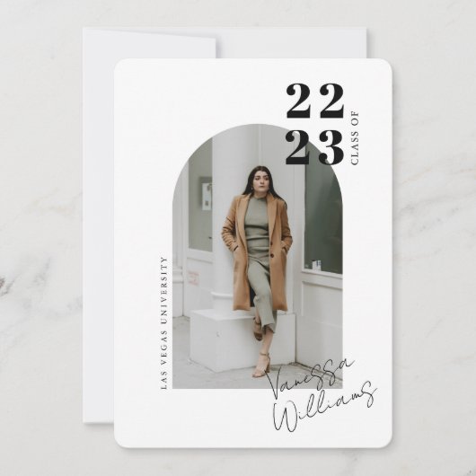 ミニマモダンリストアーチフォト卒業パーティー 招待状 (正面)