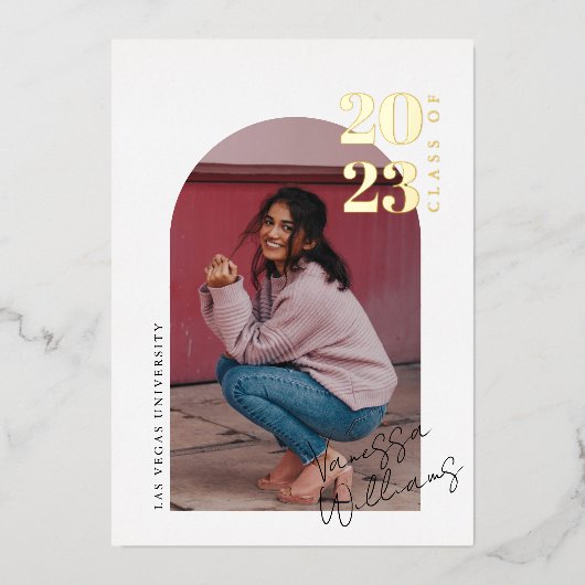 ミニマモダンリストアーチフォト卒業パーティー 箔招待状 (正面)