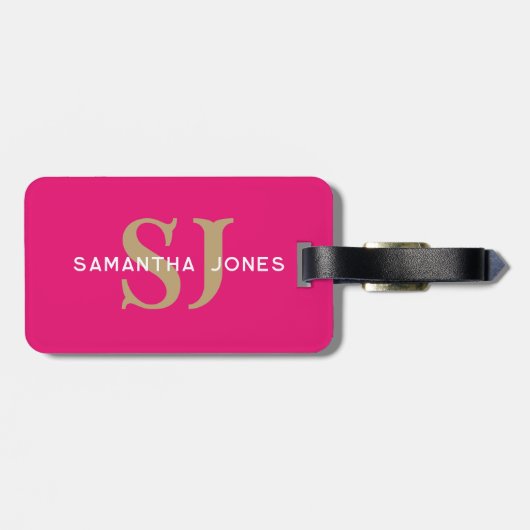 ミニマモダンリストイニシャルホットピモノグラムのンク ラゲッジタグ (裏面横)