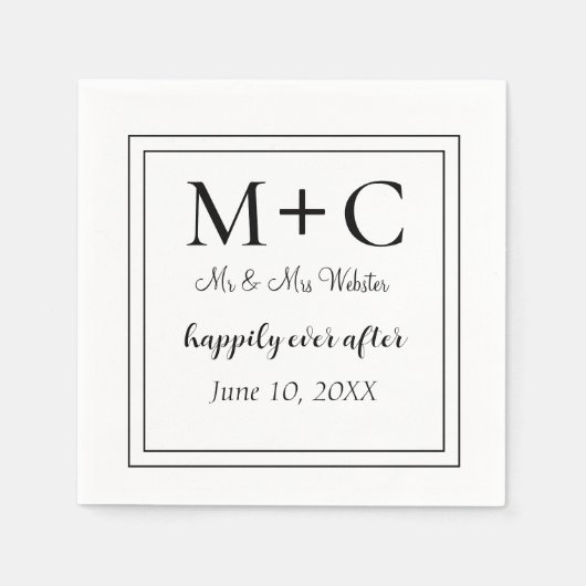 ミニマモダンリストイニシャル結婚ズ スタンダードカクテルナプキン (正面)