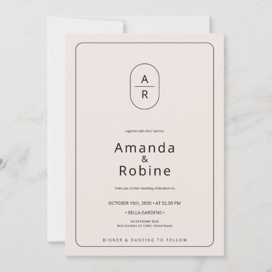 ミニマモダンリストイニシャル結婚式招待状 招待状 (正面)