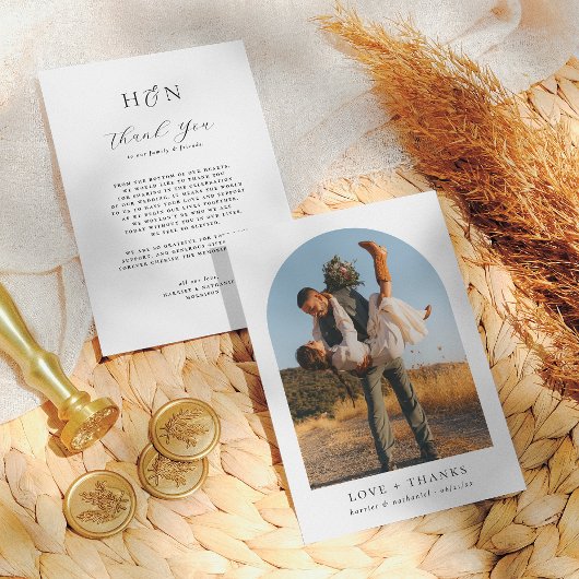 ミニマモダンリストイニシャルArch Photo結婚's サンキューカード