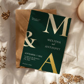 ミニマモダンリストエメラルドグリーンモノグラム結婚ズ 箔招待状