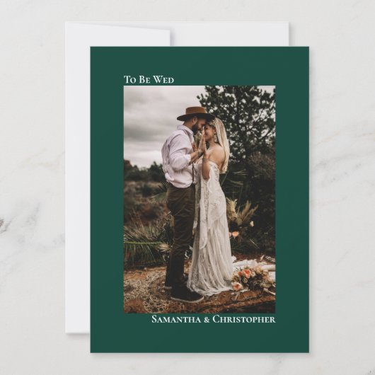 ミニマモダンリストエメラルド縦型フォト結婚ズ 招待状 (正面)