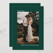 ミニマモダンリストエメラルド縦型フォト結婚ズ 招待状 (正面/裏面)