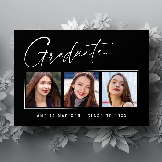 ミニマモダンリストエレガントインクスクリプト3 Photo Grad 案内状