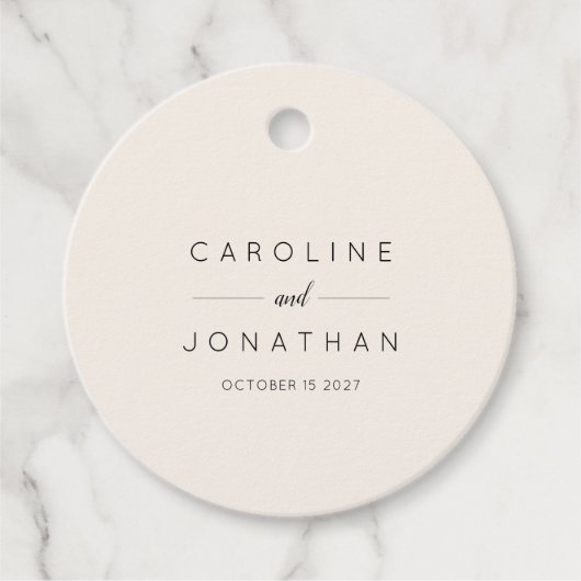 ミニマモダンリストエレガントカスタムウェディングアイボリー フェイバータグ (正面)