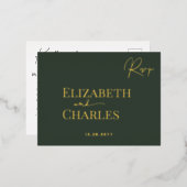 ミニマモダンリストエレガントグリーン金ゴールド結婚式RSVP 箔招待状ポストカード (正面/裏面)