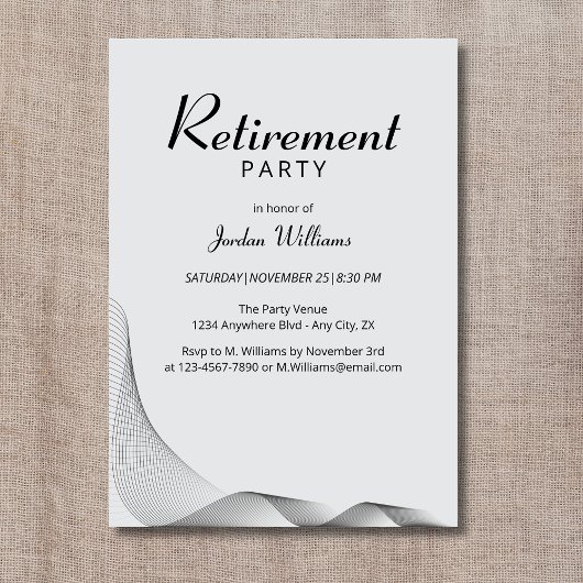 ミニマモダンリストエレガントグレー退職パーティー 招待状