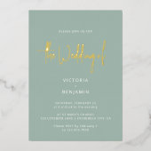 ミニマモダンリストエレガントシック・ダスティブルー結婚ズ 箔招待状 (正面)