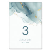 ミニマモダンリストエレガントダスティブルービーチ結婚式 テーブルナンバー (裏面)