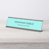 ミニマモダンリストエレガントテンプレートライトティール（緑がかった色）ブルー デスクネームプレート (正面)