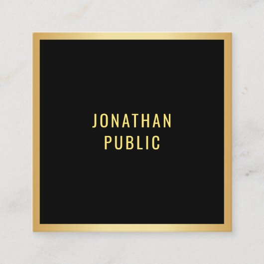 ミニマモダンリストエレガントブラックと金ゴールドテンプレート スクエア名刺 (正面)