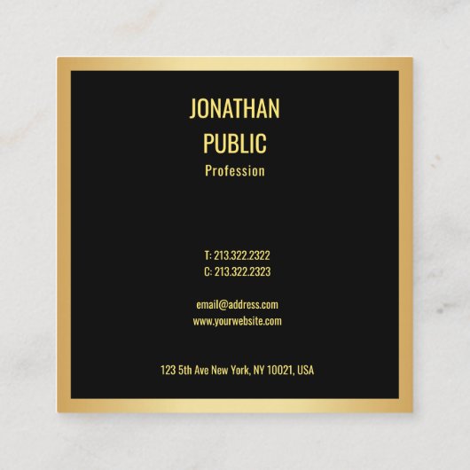ミニマモダンリストエレガントブラックと金ゴールドテンプレート スクエア名刺 (裏面)