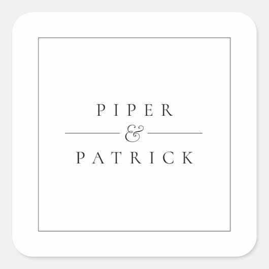 ミニマモダンリストエレガントブラック&ホワイト結婚ズ スクエアシール (正面)