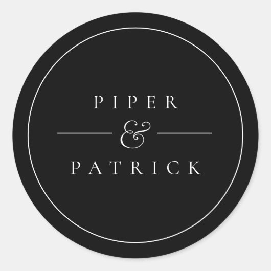 ミニマモダンリストエレガントブラック&ホワイト結婚ズ ラウンドシール (正面)