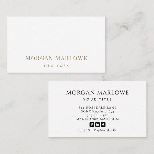 ミニマモダンリストエレガントプロフェッショナル金ゴールド型 名刺 (正面/裏面)