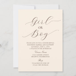 ミニマモダンリストエレガントベージュベビージェンダーの発表 招待状