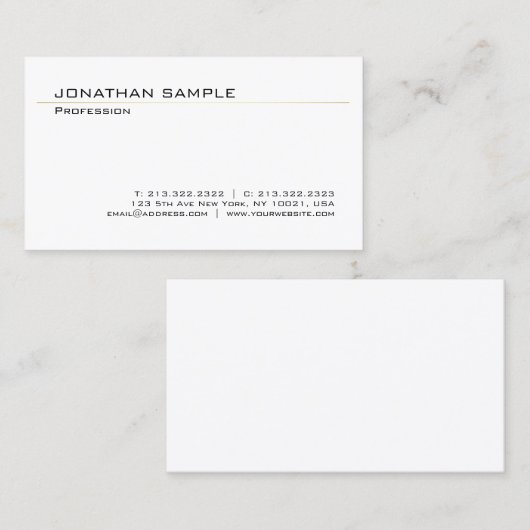 ミニマモダンリストエレガントホワイト金ゴールドトレンディープレーン 名刺 (正面/裏面)