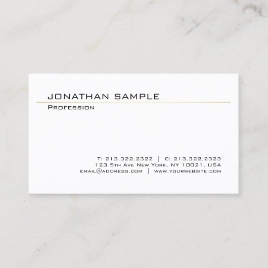 ミニマモダンリストエレガントホワイト金ゴールドトレンディープレーン 名刺 (正面)